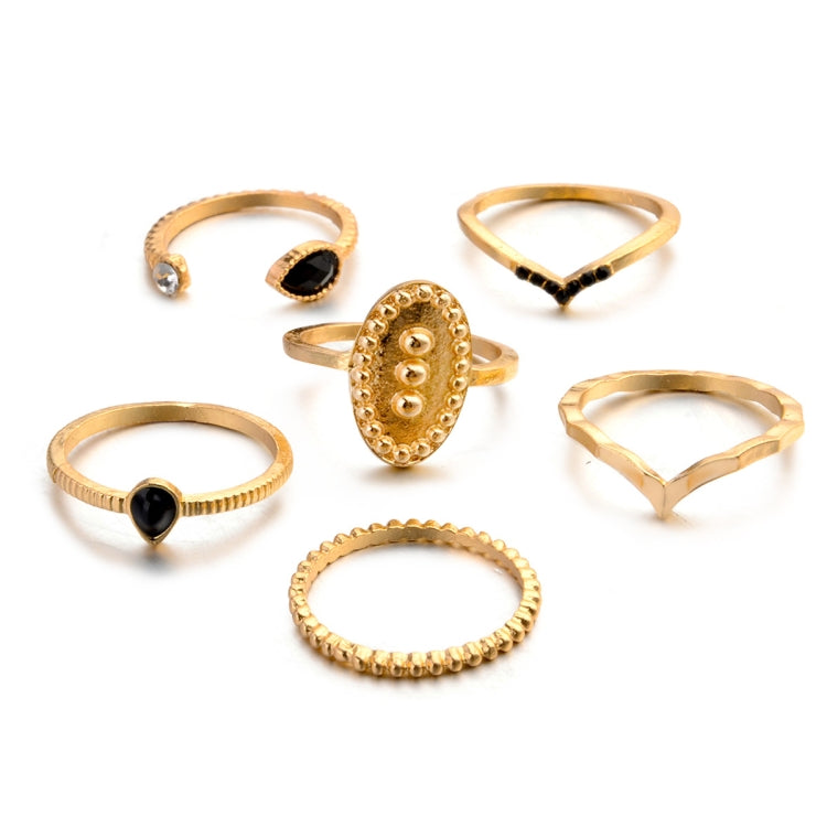 6 Paires de Bagues pour Femmes, Style Bohème Simple, Motif Goutte d'Eau en Relief avec Diamant, Bijoux, Or, Argent