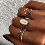 6 Paires de Bagues pour Femmes, Style Bohème Simple, Motif Goutte d'Eau en Relief avec Diamant, Bijoux, Or, Argent