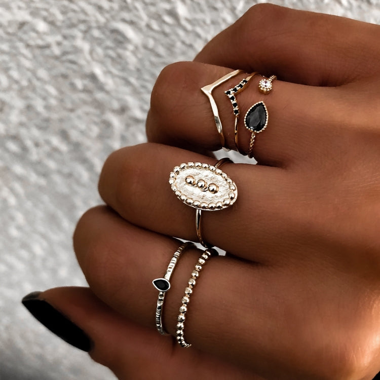 6 Paires de Bagues pour Femmes, Style Bohème Simple, Motif Goutte d'Eau en Relief avec Diamant, Bijoux, Or, Argent