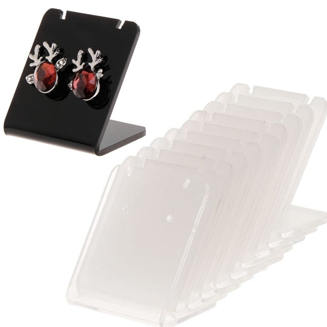 Lot de 10 présentoirs à boucles d'oreilles en acrylique en forme de L, professionnels, pour clous d'oreilles et bijoux.