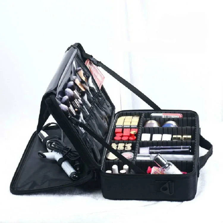 Trousse de maquillage brodée portable pour manucure, grande boîte à outils à clapets