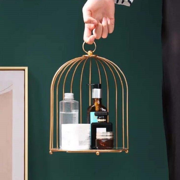 Étagère de rangement cosmétique en forme de cage à oiseaux, étagère de bureau, étagère de finition pour soins de la peau, petit noir, grand noir, petit doré, grand doré