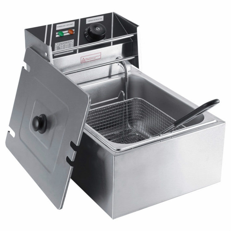 Friteuse électrique de comptoir épaissie, friteuse électrique en acier inoxydable pour poulet frit et frites avec panier, friteuse électrique de comptoir