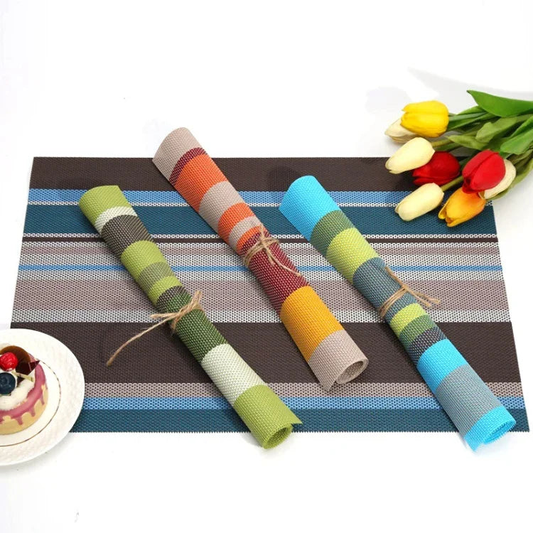 2 PCS sets de table et serviettes pour cuisine et salle à manger, résistants à la chaleur, sets de table en PVC rayé, napperons, dessous de verre