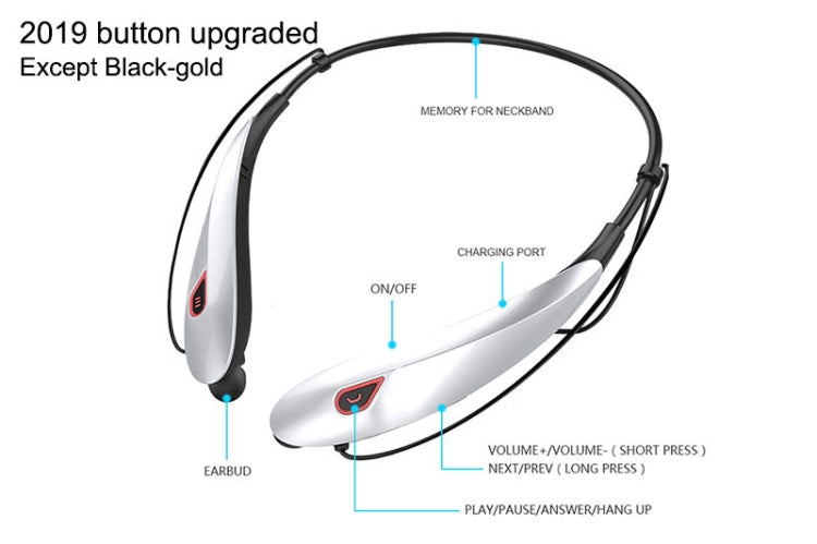 Écouteurs Stéréo Bluetooth Sans Fil Sport Mains Libres avec Grande Autonomie de Batterie et Micro