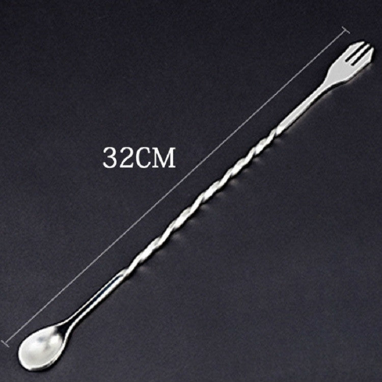 2 cuillères et fourchettes en acier inoxydable à long manche, agitateurs à glace pour cocktails, bâtonnets mélangeurs à vin à double tête