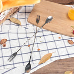 2 cuillères et fourchettes en acier inoxydable à long manche, agitateurs à glace pour cocktails, bâtonnets mélangeurs à vin à double tête