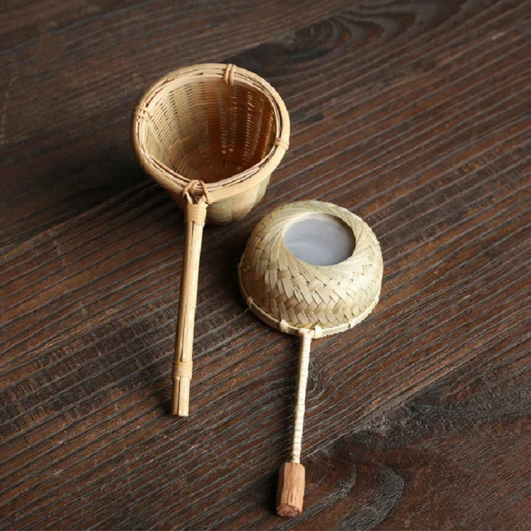 Filtre à thé créatif en bambou tissé réutilisable, passoire à thé racine de bambou, filtre à thé en gaze de bambou, filtre à thé trou bambou, égouttoir à thé en rotin avec poignée, filtre à thé en bambou tissé, panier à thé en bambou