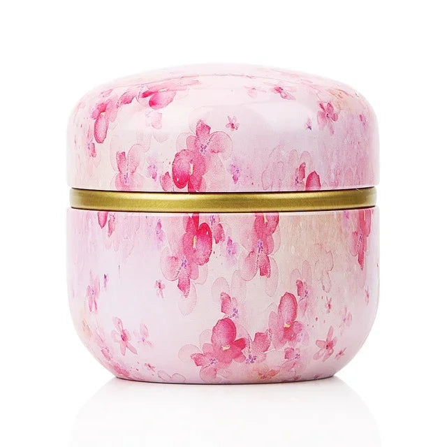 Boîte à thé HOOMIN, pot de rangement pour le thé, boîte à thé, récipient à matcha, mini organiseur de poudre de café, boîtes rondes multifonctionnelles en métal, couleur cerise, fleur de Moshan