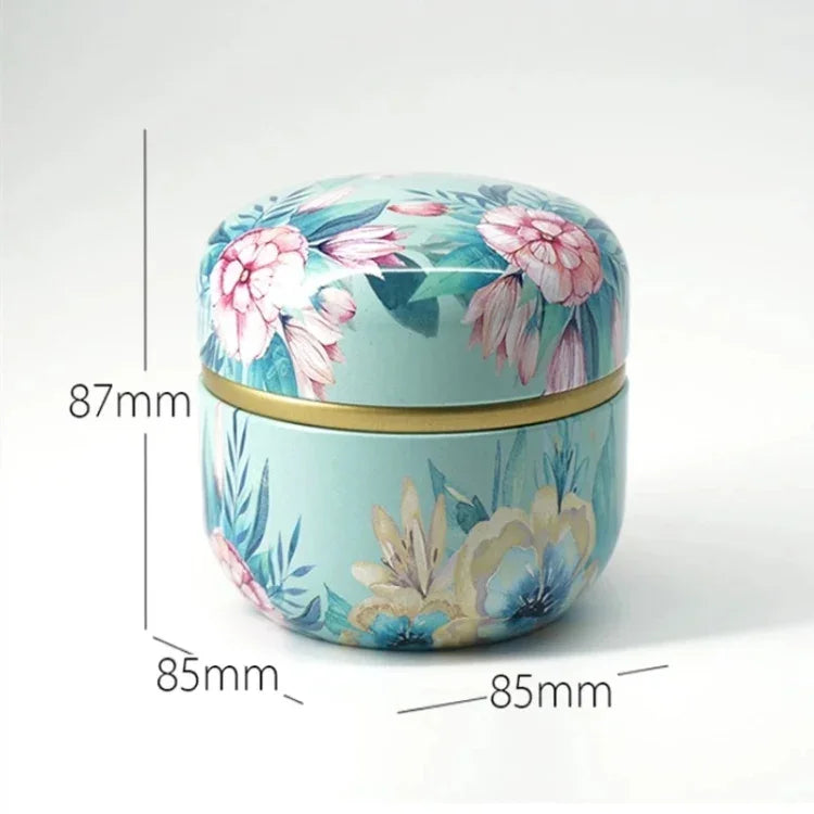 Boîte à thé HOOMIN, pot de rangement pour le thé, boîte à thé, récipient à matcha, mini organiseur de poudre de café, boîtes rondes multifonctionnelles en métal, couleur cerise, fleur de Moshan