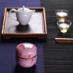 Boîte à thé HOOMIN, pot de rangement pour le thé, boîte à thé, récipient à matcha, mini organiseur de poudre de café, boîtes rondes multifonctionnelles en métal, couleur cerise, fleur de Moshan