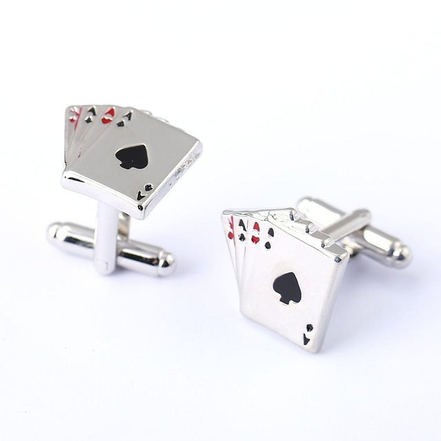 Boutons de manchette pour homme motif cartes de poker 4A, boutons de manchette de chemise française, tendance pour homme