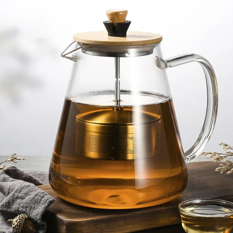Théière Infuseur en Acier Inoxydable, Filtre en Verre Borosilicate Transparent, Résistante à la Chaleur, Cafetière/Théière Puer, Récipient Chauffant, Bouilloire, 750ml