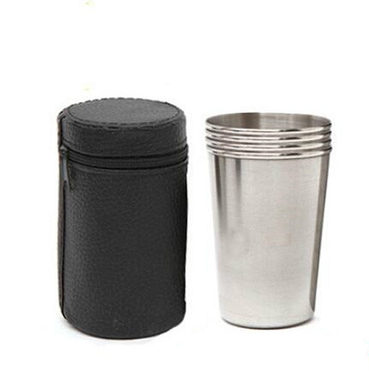 2 ensembles Mini verre à vin extérieur en acier inoxydable, petit ensemble de tasses à boire portable pour la randonnée et le camping avec étui en cuir, petite tasse à boire portable de voyage de 30 ml