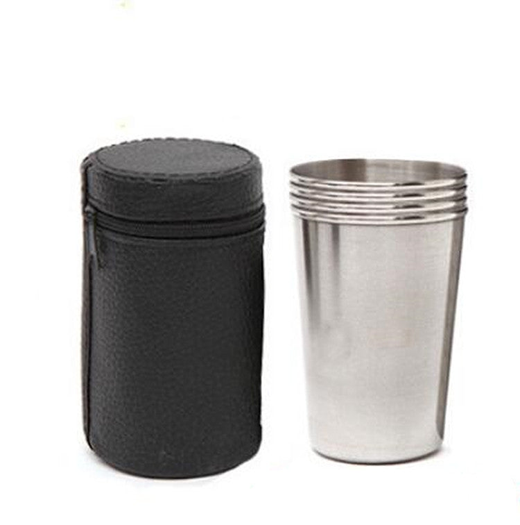2 ensembles Mini verre à vin extérieur en acier inoxydable, petit ensemble de tasses à boire portable pour la randonnée et le camping avec étui en cuir, petite tasse à boire portable de voyage de 30 ml