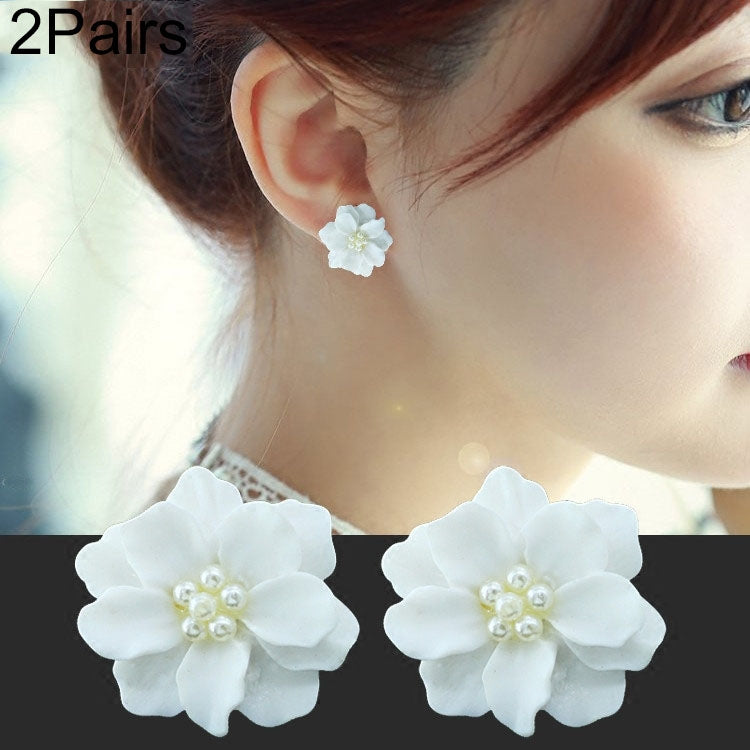 2 paires de boucles d'oreilles pendantes rondes avec perles et fleurs blanches adorables