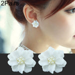 2 paires de boucles d'oreilles pendantes rondes avec perles et fleurs blanches adorables