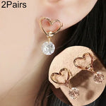 2 Paires Boucles d'Oreilles Élégantes pour Femmes en Forme de Cœur en Cristal