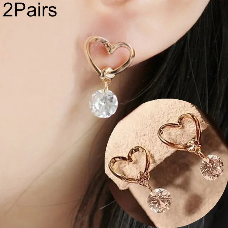 2 Paires Boucles d'Oreilles Élégantes pour Femmes en Forme de Cœur en Cristal