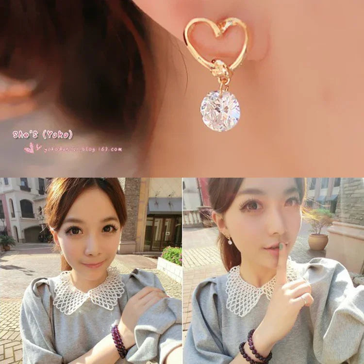 2 Paires Boucles d'Oreilles Élégantes pour Femmes en Forme de Cœur en Cristal