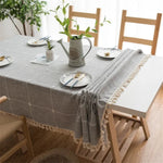 Nappe brodée à motif quadrillé carré Couleur unie Coton Lin avec pompons Tapis rectangulaire pour table basse, 60x60cm, 90x90cm, 90x140cm, 110x110cm, 100x160cm, 110x170cm, 140x140cm, 140x180cm, 140x200cm