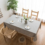 Nappe brodée à motif quadrillé carré Couleur unie Coton Lin avec pompons Tapis rectangulaire pour table basse, 140x220cm, 140x240cm, 140x260cm, 140x300cm