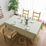 Nappe brodée à motif quadrillé carré Couleur unie Coton Lin avec pompons Tapis rectangulaire pour table basse, 140x220cm, 140x240cm, 140x260cm, 140x300cm