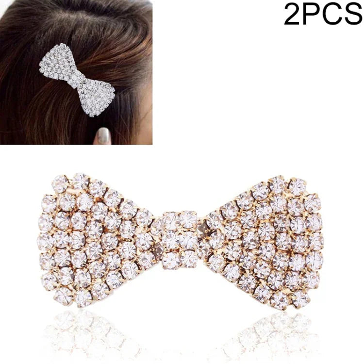 2 Pcs Épingles à Cheveux en Strass et Nœud Papillon pour Femme