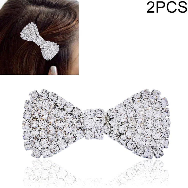 2 Pcs Épingles à Cheveux en Strass et Nœud Papillon pour Femme