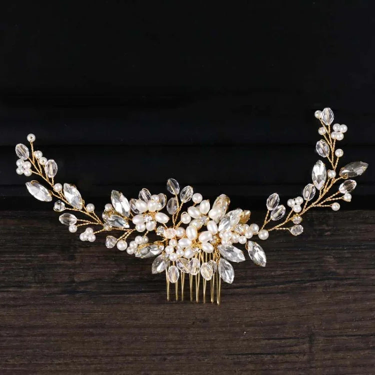 Serre-tête en perles dorées, diadèmes en cristal et strass, peignes à cheveux de mariée, parure de tête, perles dorées