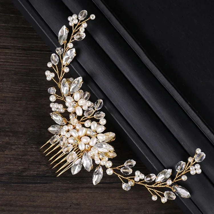 Serre-tête en perles dorées, diadèmes en cristal et strass, peignes à cheveux de mariée, parure de tête, perles dorées