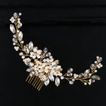 Serre-tête en perles dorées, diadèmes en cristal et strass, peignes à cheveux de mariée, parure de tête, perles dorées