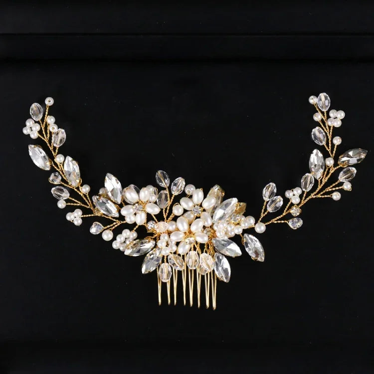 Serre-tête en perles dorées, diadèmes en cristal et strass, peignes à cheveux de mariée, parure de tête, perles dorées