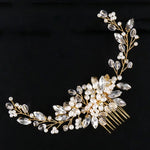 Serre-tête en perles dorées, diadèmes en cristal et strass, peignes à cheveux de mariée, parure de tête, perles dorées