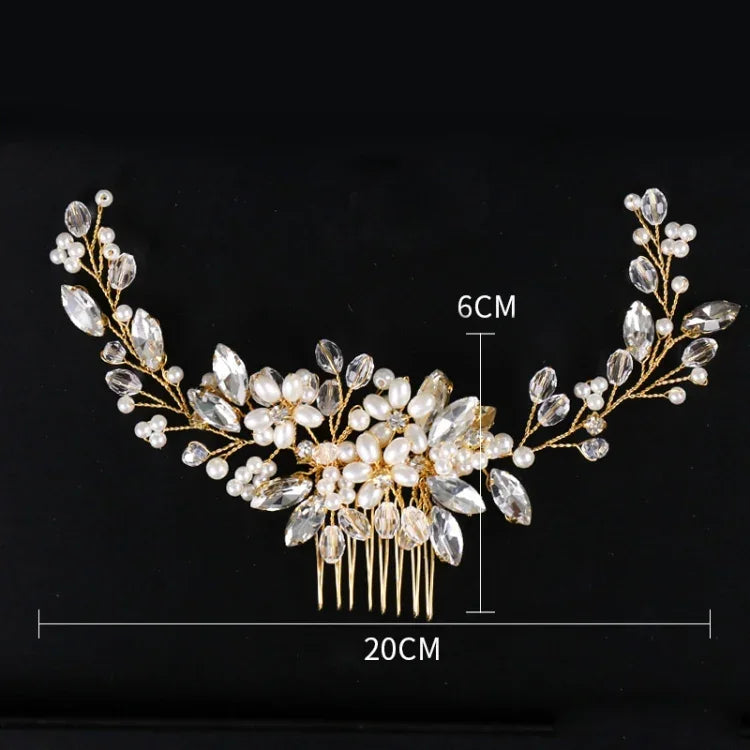 Serre-tête en perles dorées, diadèmes en cristal et strass, peignes à cheveux de mariée, parure de tête, perles dorées