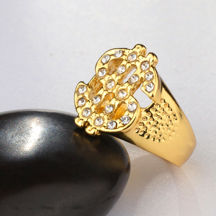 Bagues Chevalières en Forme de Signe Dollar US Bling Rock Plaqué Or pour Hommes, Or
