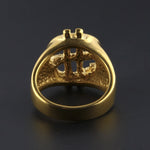 Bagues Chevalières en Forme de Signe Dollar US Bling Rock Plaqué Or pour Hommes, Or