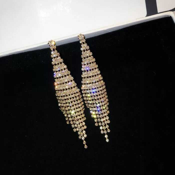 Boucles d'oreilles pendantes bicolores Super Flash Diamond pour femmes, boucles d'oreilles à clip dorées, boucles d'oreilles à clou dorées, boucles d'oreilles à clip argentées, boucles d'oreilles à clou argentées