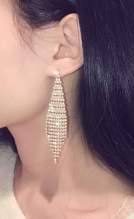 Boucles d'oreilles pendantes bicolores Super Flash Diamond pour femmes, boucles d'oreilles à clip dorées, boucles d'oreilles à clou dorées, boucles d'oreilles à clip argentées, boucles d'oreilles à clou argentées