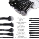 Zoreya Brand Pinceaux de Maquillage Professionnels en Poils Synthétiques Doux Ensemble d'Outils de Maquillage des Yeux Pinceaux Anti-Cruauté Noirs pour Estomper les Plis et le Fond de Teint