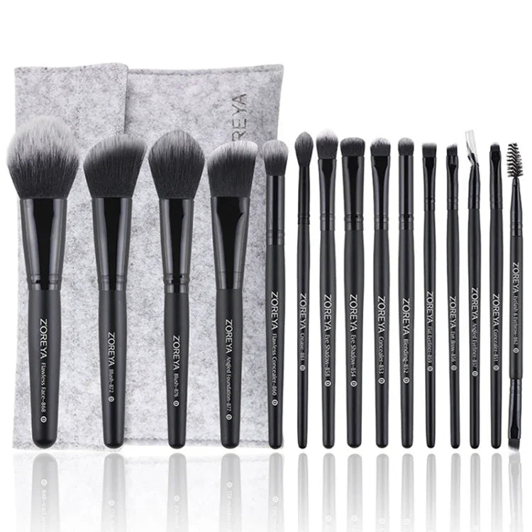 Zoreya Brand Pinceaux de Maquillage Professionnels en Poils Synthétiques Doux Ensemble d'Outils de Maquillage des Yeux Pinceaux Anti-Cruauté Noirs pour Estomper les Plis et le Fond de Teint