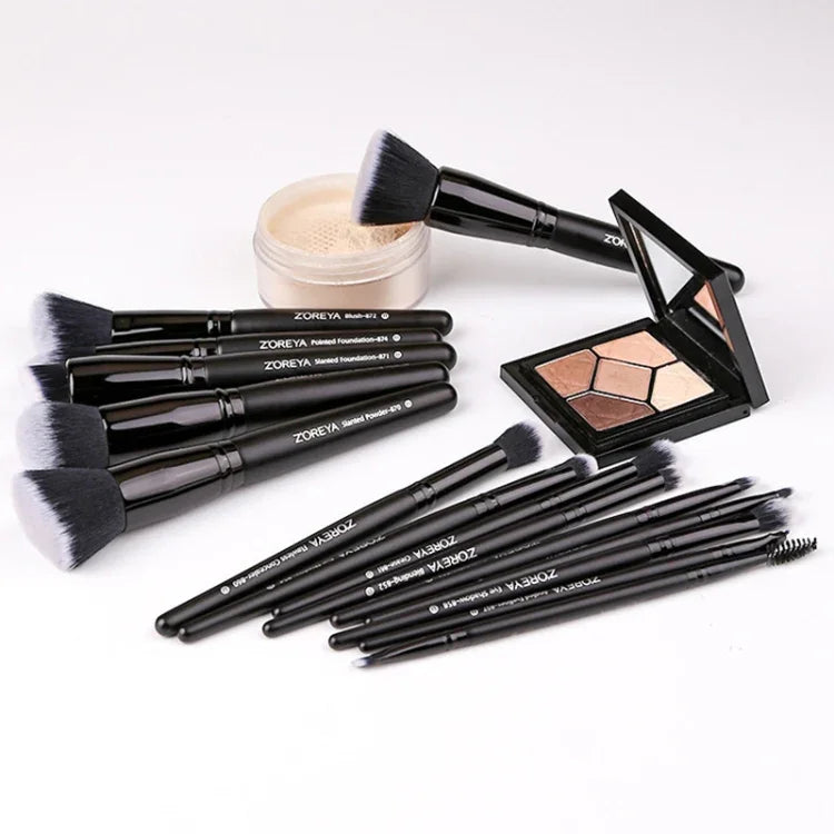 Zoreya Brand Pinceaux de Maquillage Professionnels en Poils Synthétiques Doux Ensemble d'Outils de Maquillage des Yeux Pinceaux Anti-Cruauté Noirs pour Estomper les Plis et le Fond de Teint