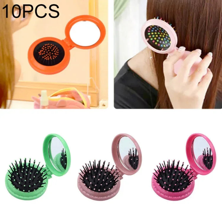 10 peignes pliables portables de massage de voyage, petits et ronds, couleur aléatoire