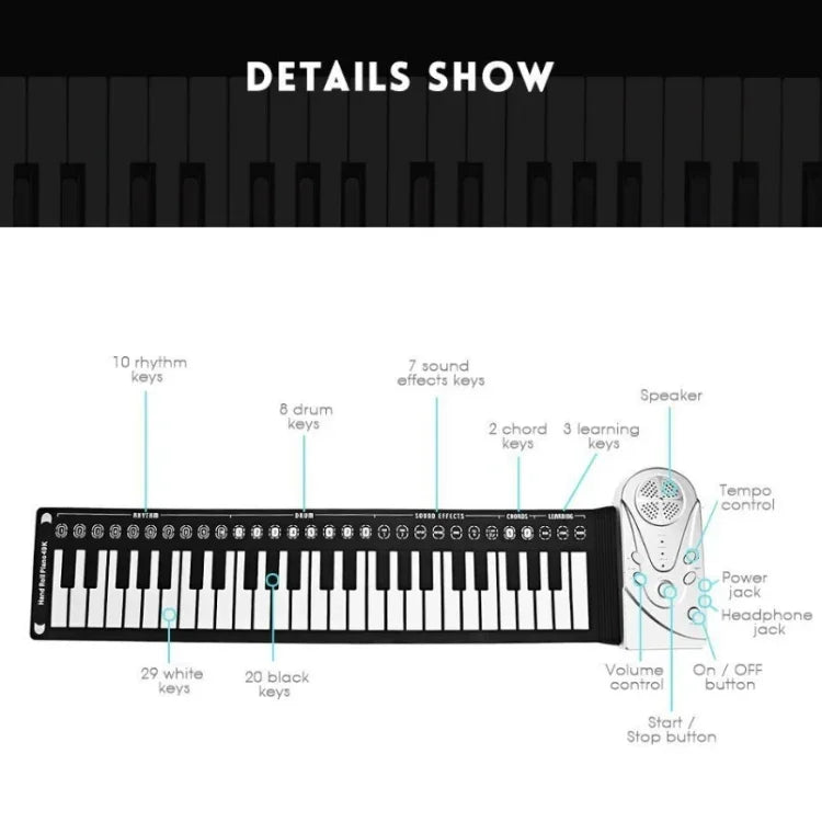 Piano électronique portable à 49 touches avec pavillon, idéal pour les enfants débutants.