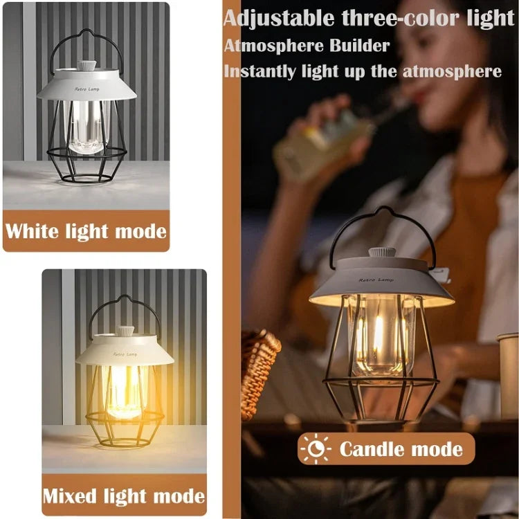 Lumières de camping suspendues extérieures, Éclairage d'ambiance pour tente, Poignée noire, Poignée blanche