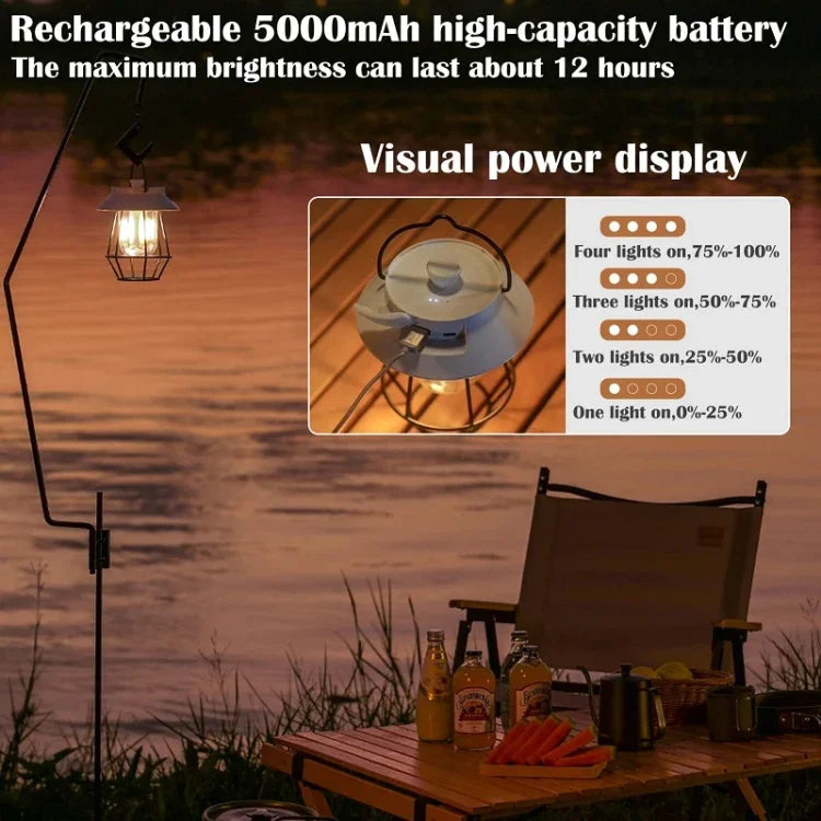 Lumières de camping suspendues extérieures, Éclairage d'ambiance pour tente, Poignée noire, Poignée blanche
