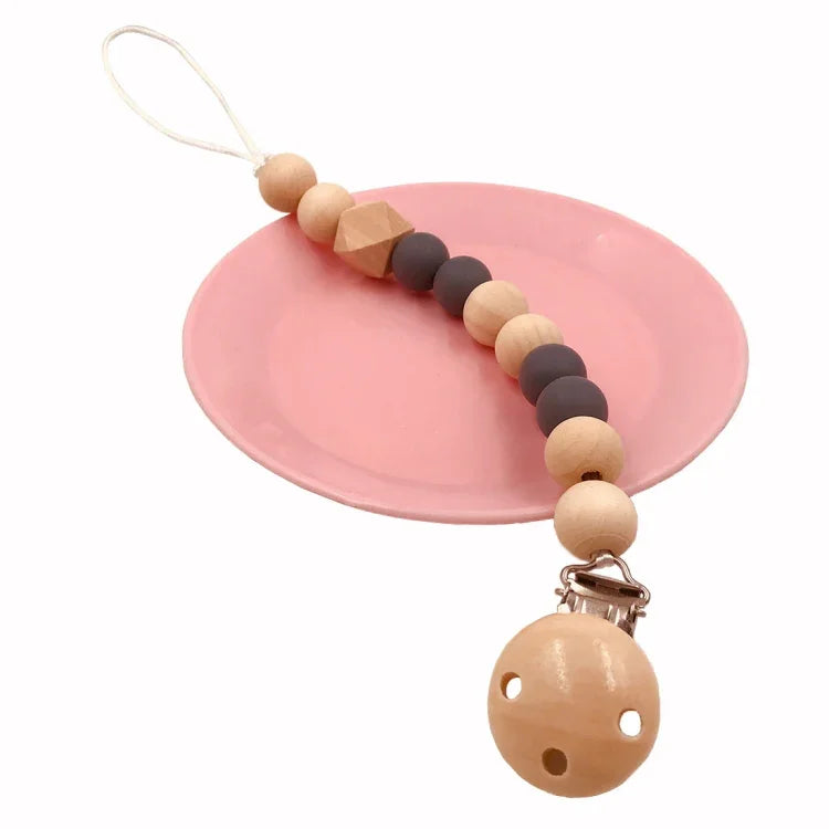 Attache-tétine Bébé Chaîne en bois Support Sucette Attaches-tétines Laisse Sangle Porte-tétine pour Nourrisson