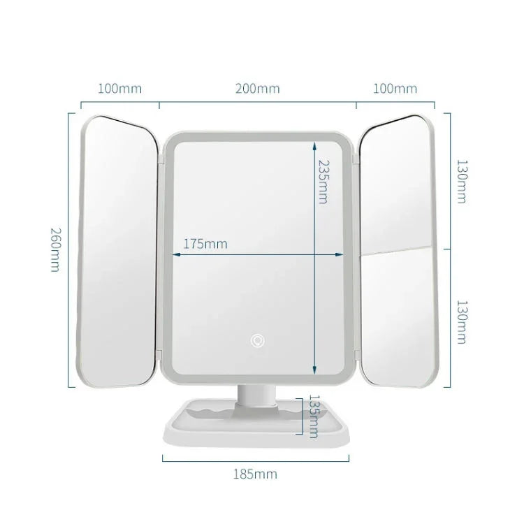 Miroir de Maquillage Carré Pliant à LED Simple et Élégant, Lampe Monochromatique à Brancher, Lampe Monochromatique Modèle Rechargeable, Lampe Tricolore Modèle Rechargeable