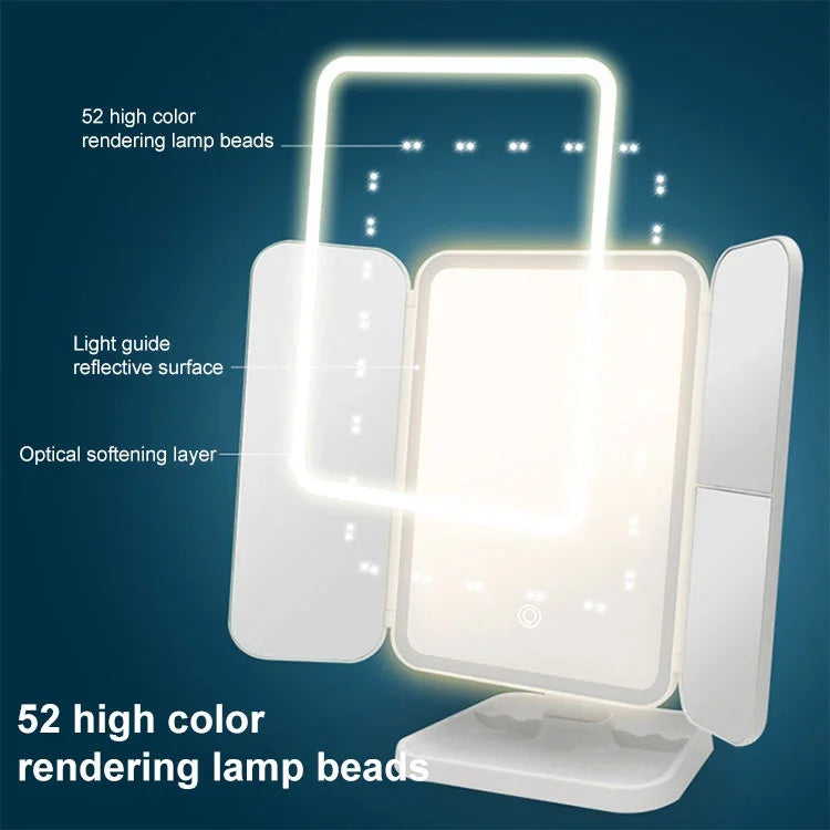 Miroir de Maquillage Carré Pliant à LED Simple et Élégant, Lampe Monochromatique à Brancher, Lampe Monochromatique Modèle Rechargeable, Lampe Tricolore Modèle Rechargeable