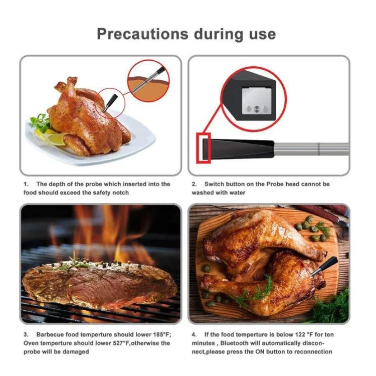 Thermomètre intelligent sans fil Bluetooth pour four à barbecue, plage de température des aliments : 0-100 degrés